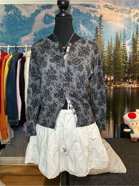 Express Black and Gray Floral Knit Cardigan